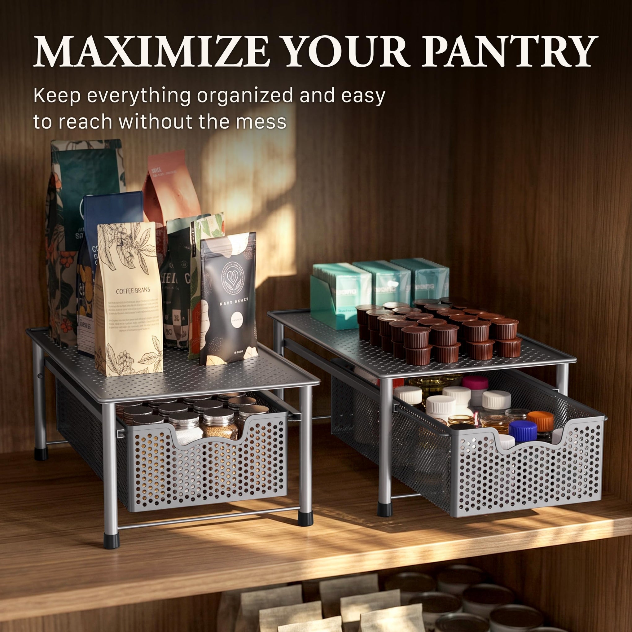 Stackable Cabinet Basket Drawer Organizer