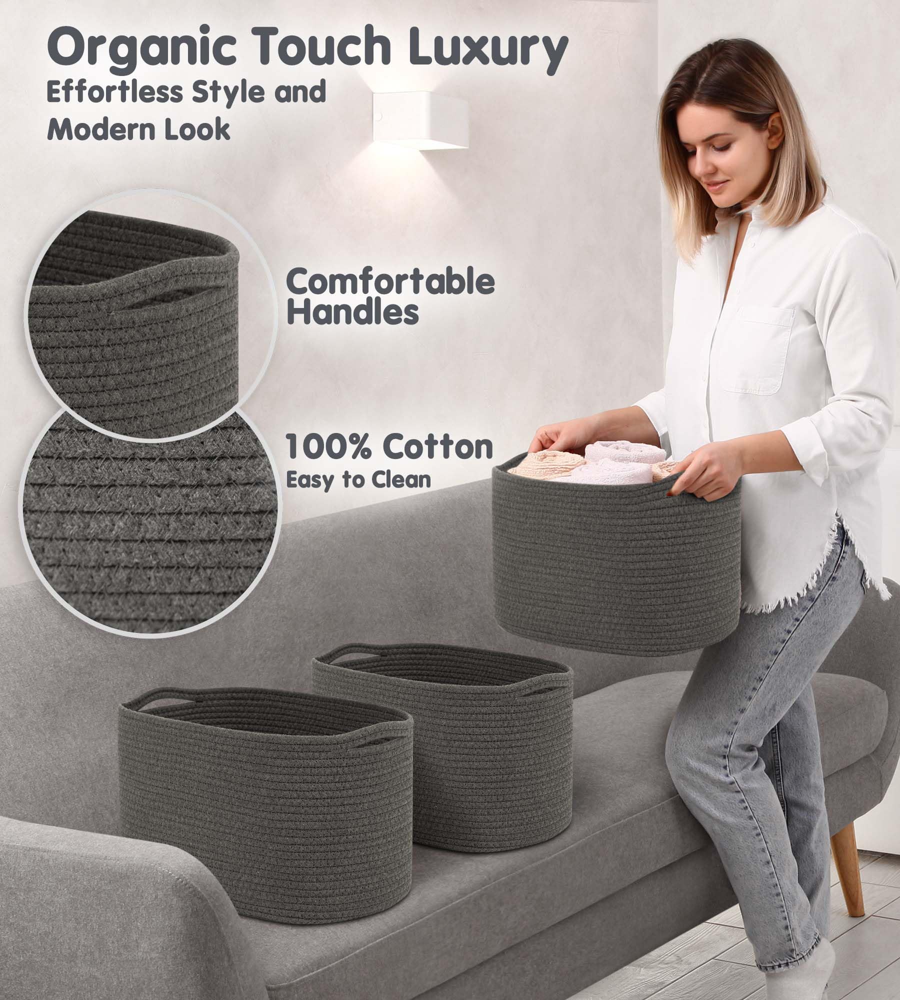 Cotton Rope Baskets for Organizing (3 Count)