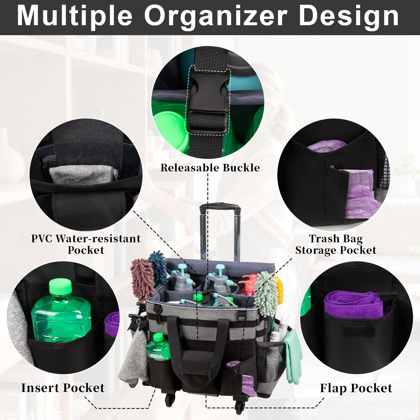 Large Rolling Cleaning Caddy with Wheels