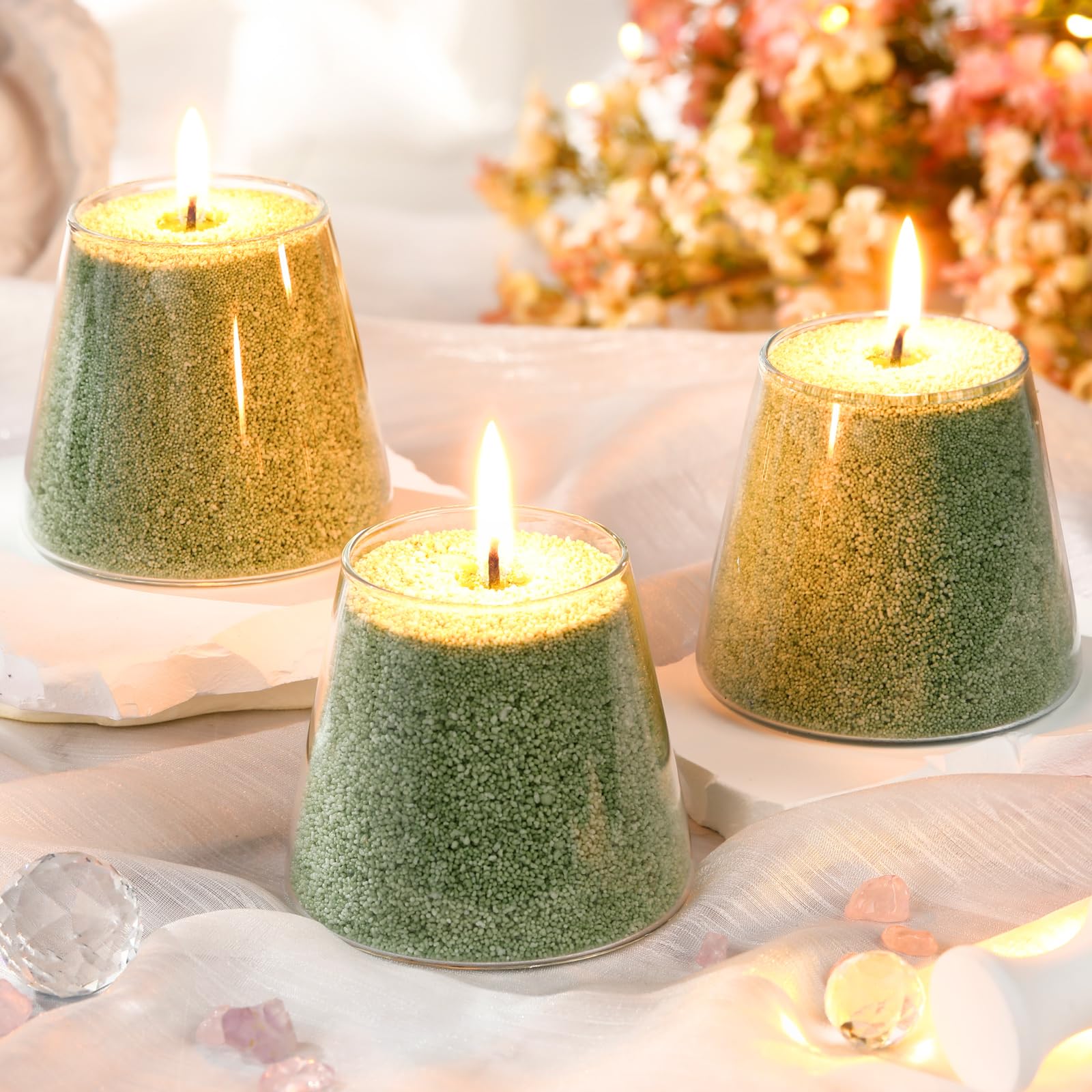 Candle Sand 3.3 lb DIY Pearled Candle Making Kit Included 20 Pcs Wicks and Refillable Beaded Wax Sand Beaded Wax Gift with Wicks Self Extinguish for Home Wedding Party Women (21 Count)