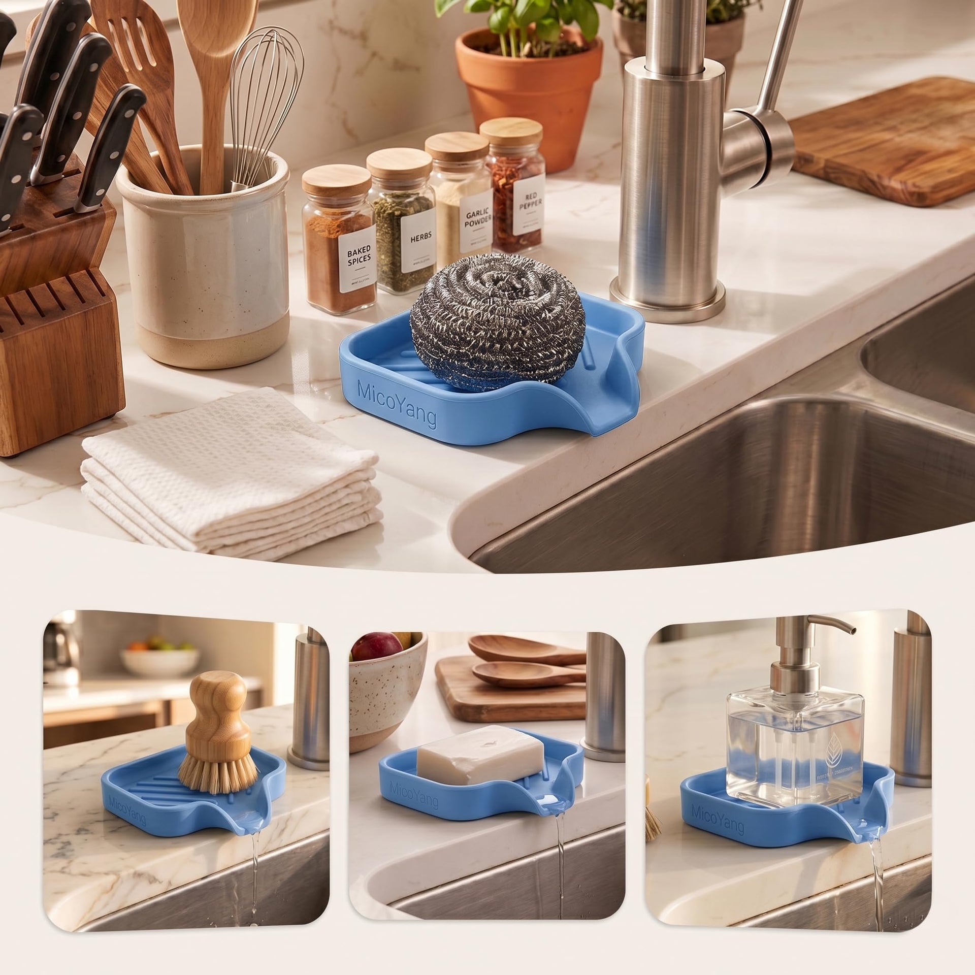 Silicone Soap Dish with Drain Spout