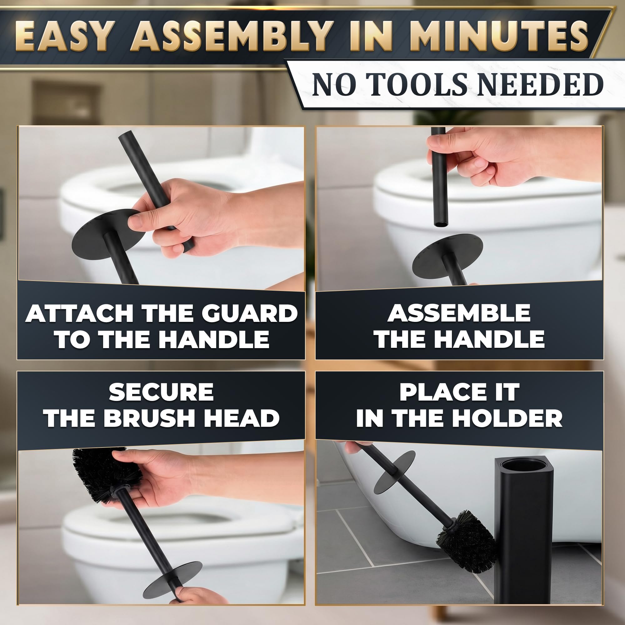 Black Toilet Brush and Holder Set