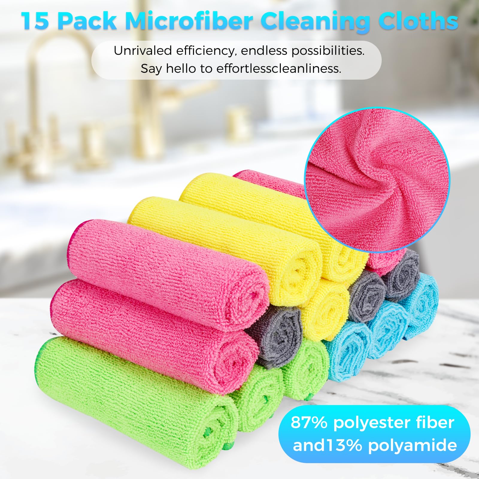 15pcs Microfiber Cleaning Cloth Lint Free (15 Count)
