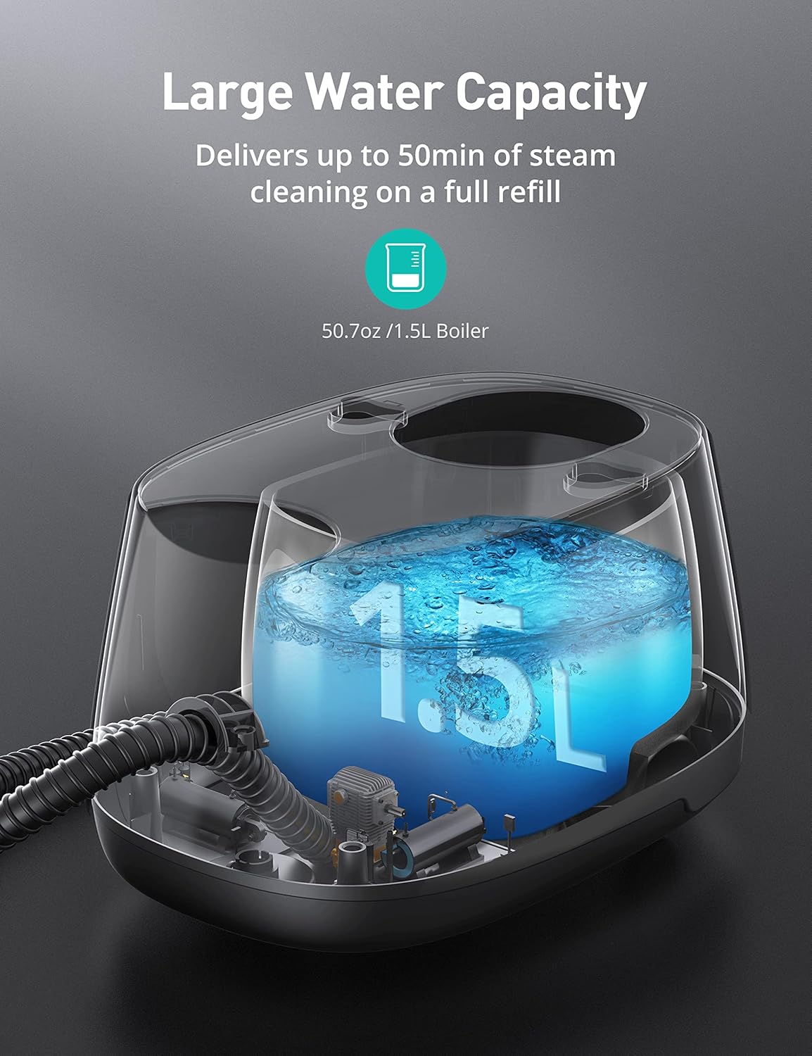 Steam Cleaner, 293°F 58 PSI Powerful Multipurpose Handheld Steam Mop for Home Use, 21 Attachments, 50Oz Capacity, Heavy Duty Steamer for Carpets, Floors, Cars, Tiles, Crack Cleaning, Titanium Silver
