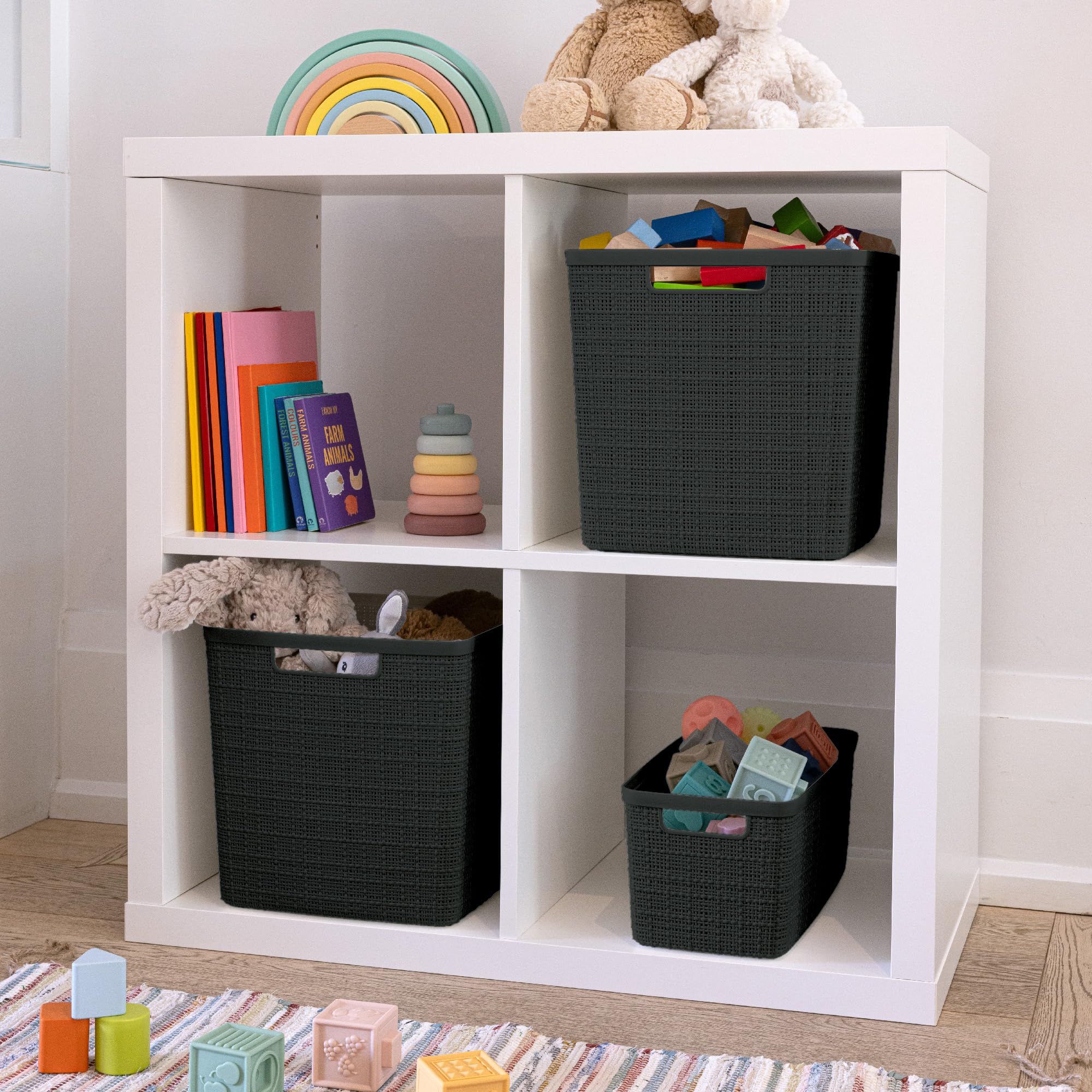Set of 8 Slim 6.8L Jute Decorative Plastic Organization and Storage Baskets (8 Count)
