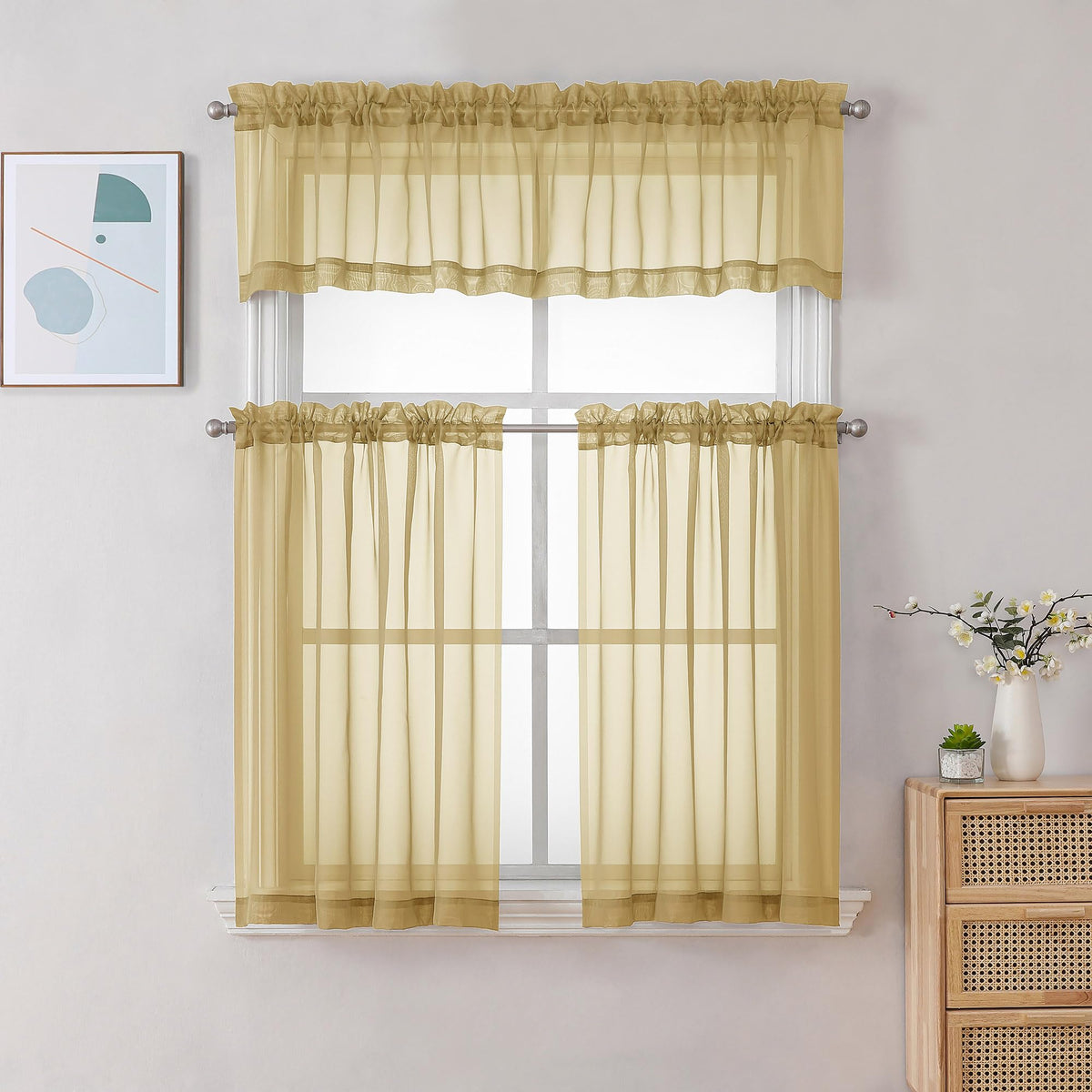 Sheer Gold Kitchen Tier Curtains 24 Inch Length Set