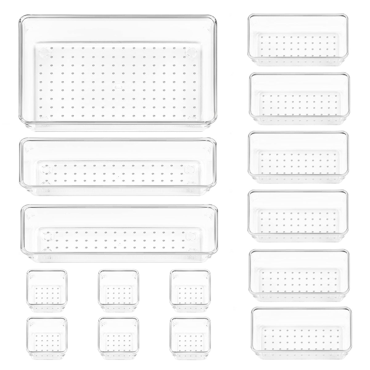 15 PCS Clear Plastic Drawer Organizers Set (15 Count)