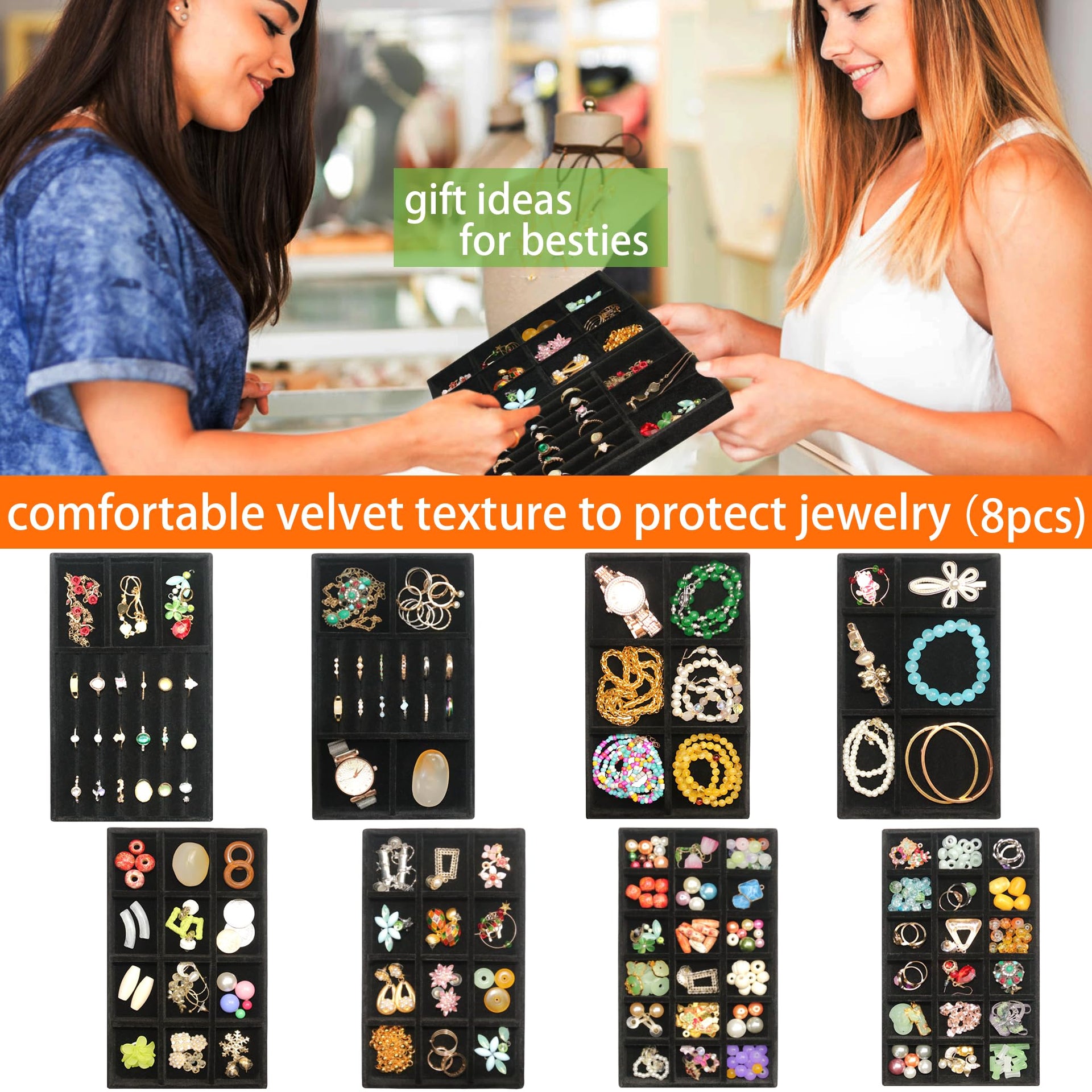 Jewelry Organizer Drawer 8 Set Jewelry Boxes Velvet Jewelry Drawer Organizer Stackable Jewelry Tray for Earring Necklace Display (8 Count)