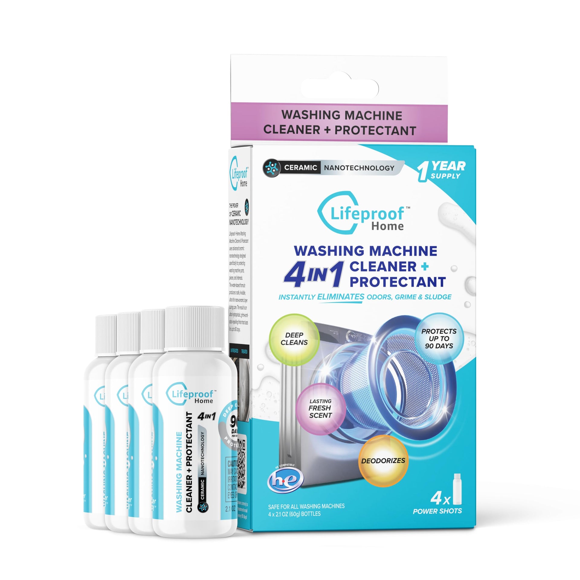4-IN-1 Washing Machine Cleaner - Up to 90 Days of Protection Against Odors & Grime (4-Pack, 1-Year Supply) (8.4 Ounce)