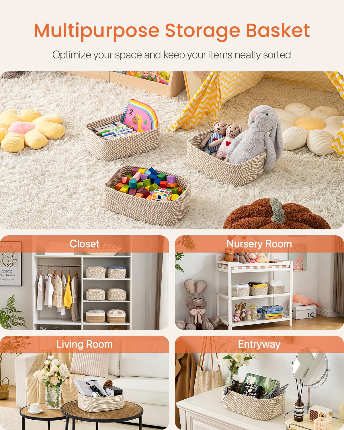 Small Woven Storage Basket for Organizing (3 Count)