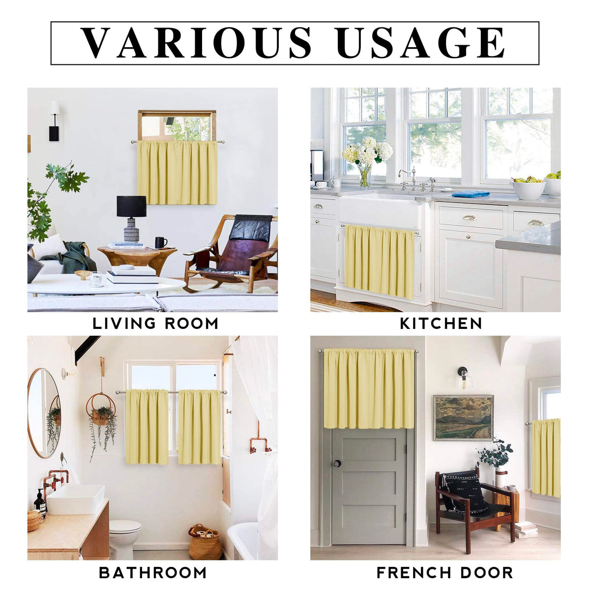 Short Light Yellow Curtains for Small Bedroom Kitchen Cafe Window