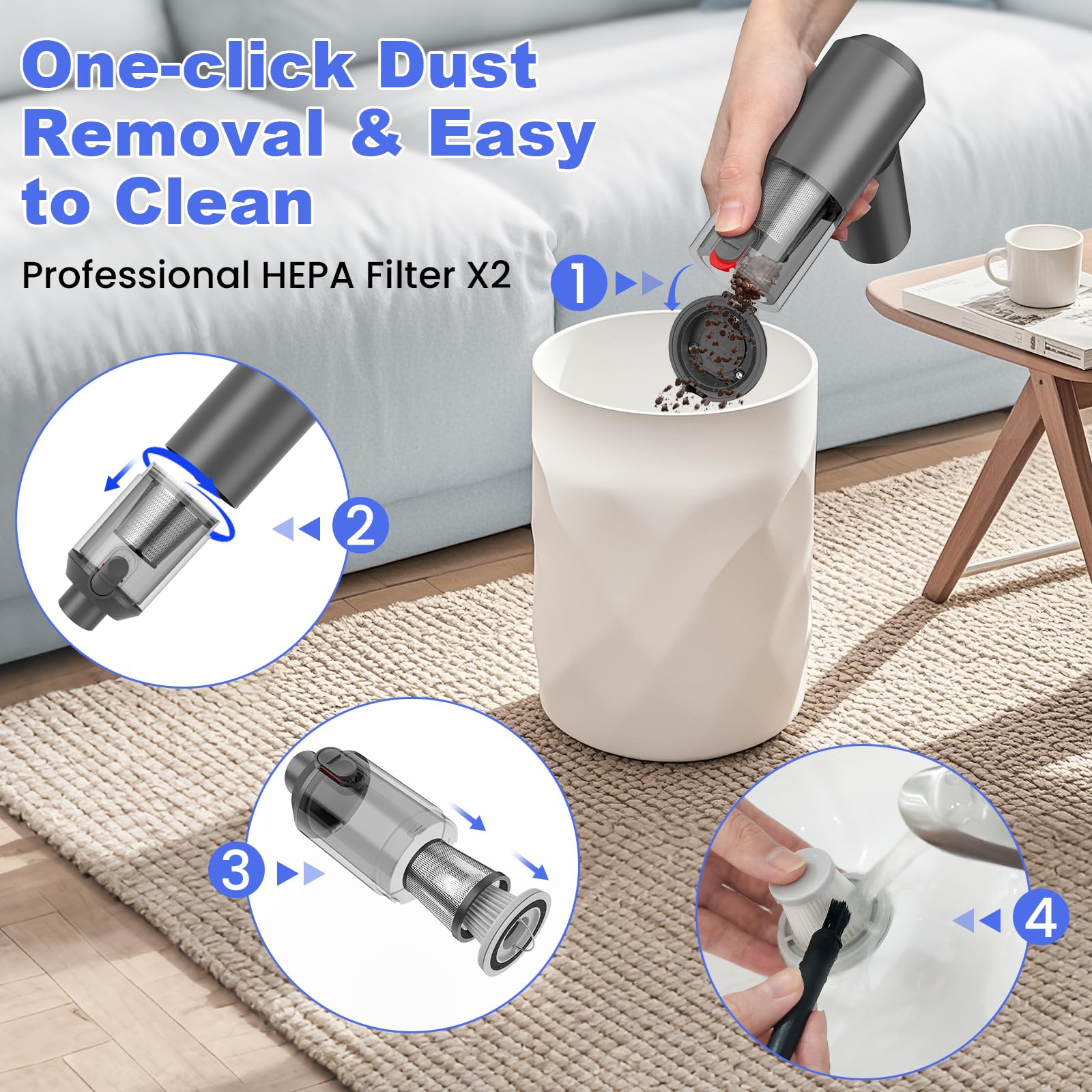 Car Vacuum Portable Cordless with 16000PA Ultra Suction 4