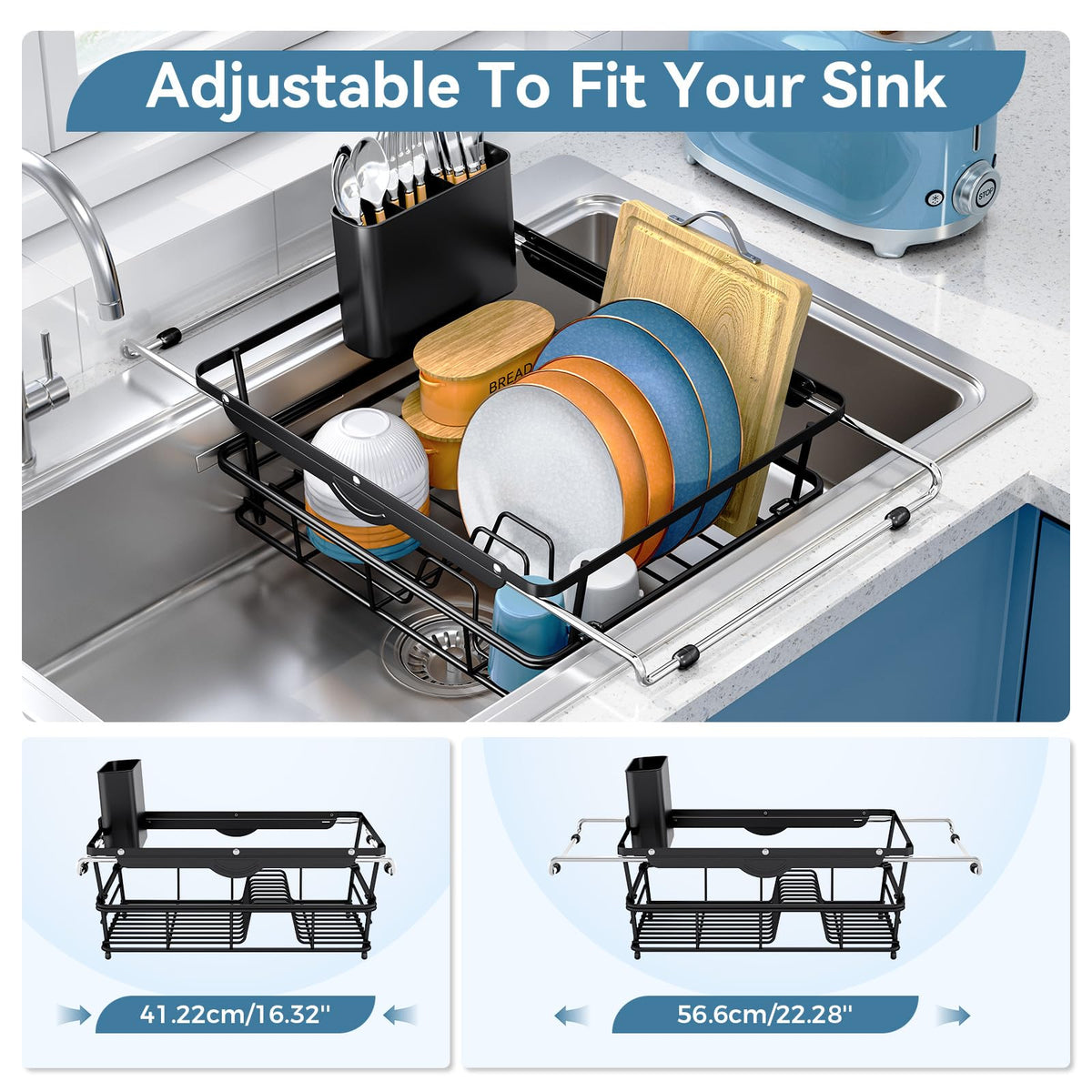 Dish Drying Rack in Sink with Utensil Holder