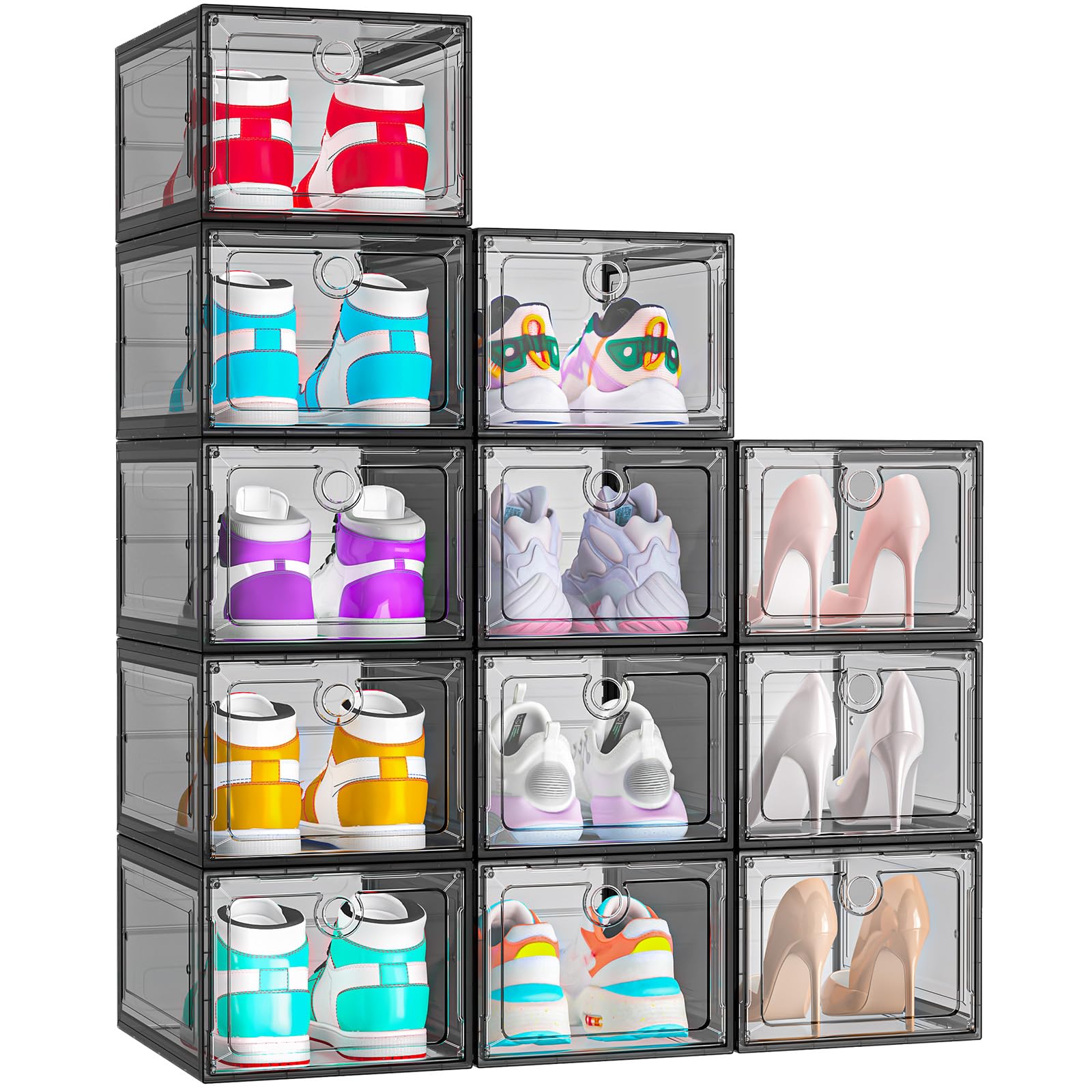 12 Pack Shoe Storage Boxes Clear Magnetic Stackable (12 Count)