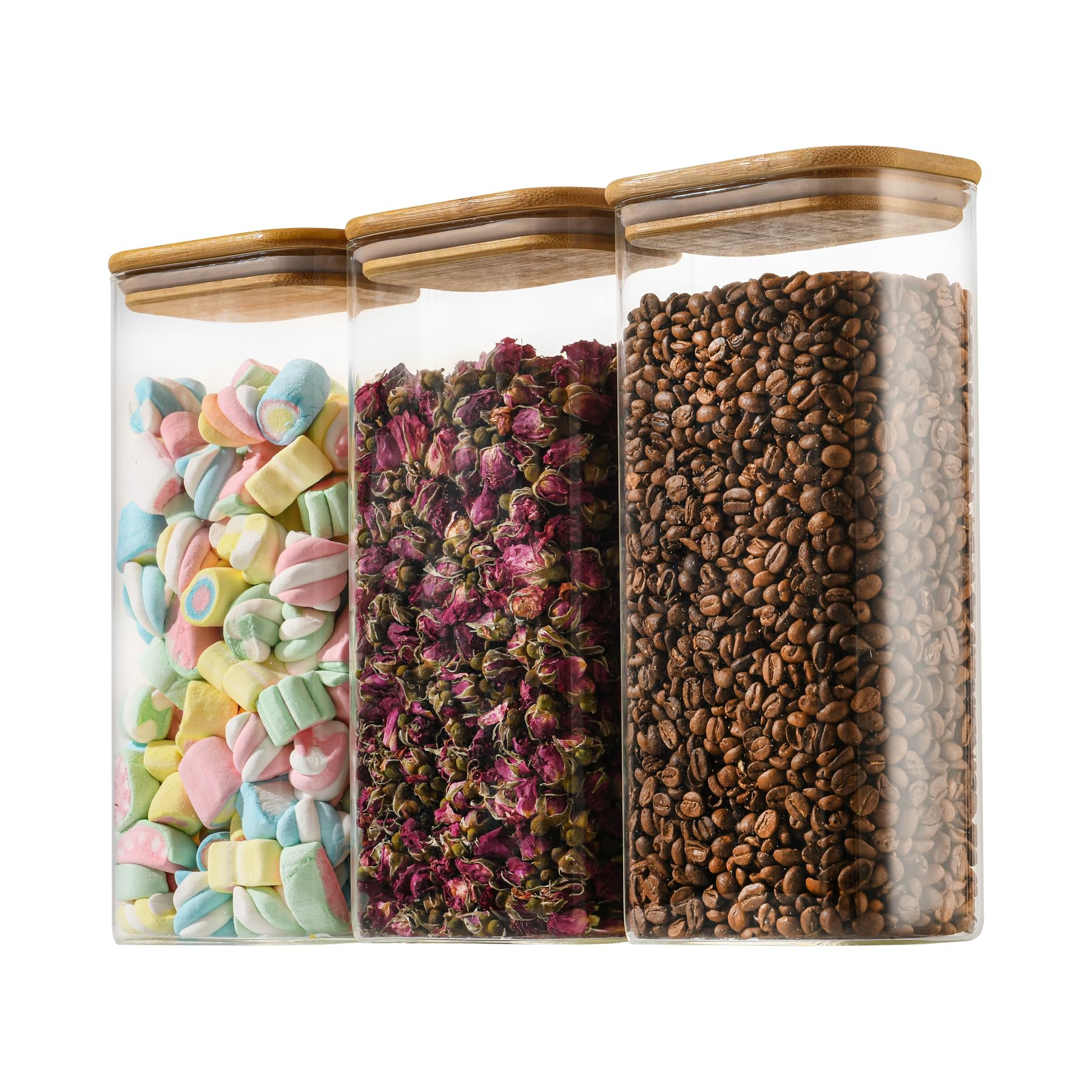 64oz Rectangle Airtight Glass Storage Containers with Bamboo Lids (3 Count)