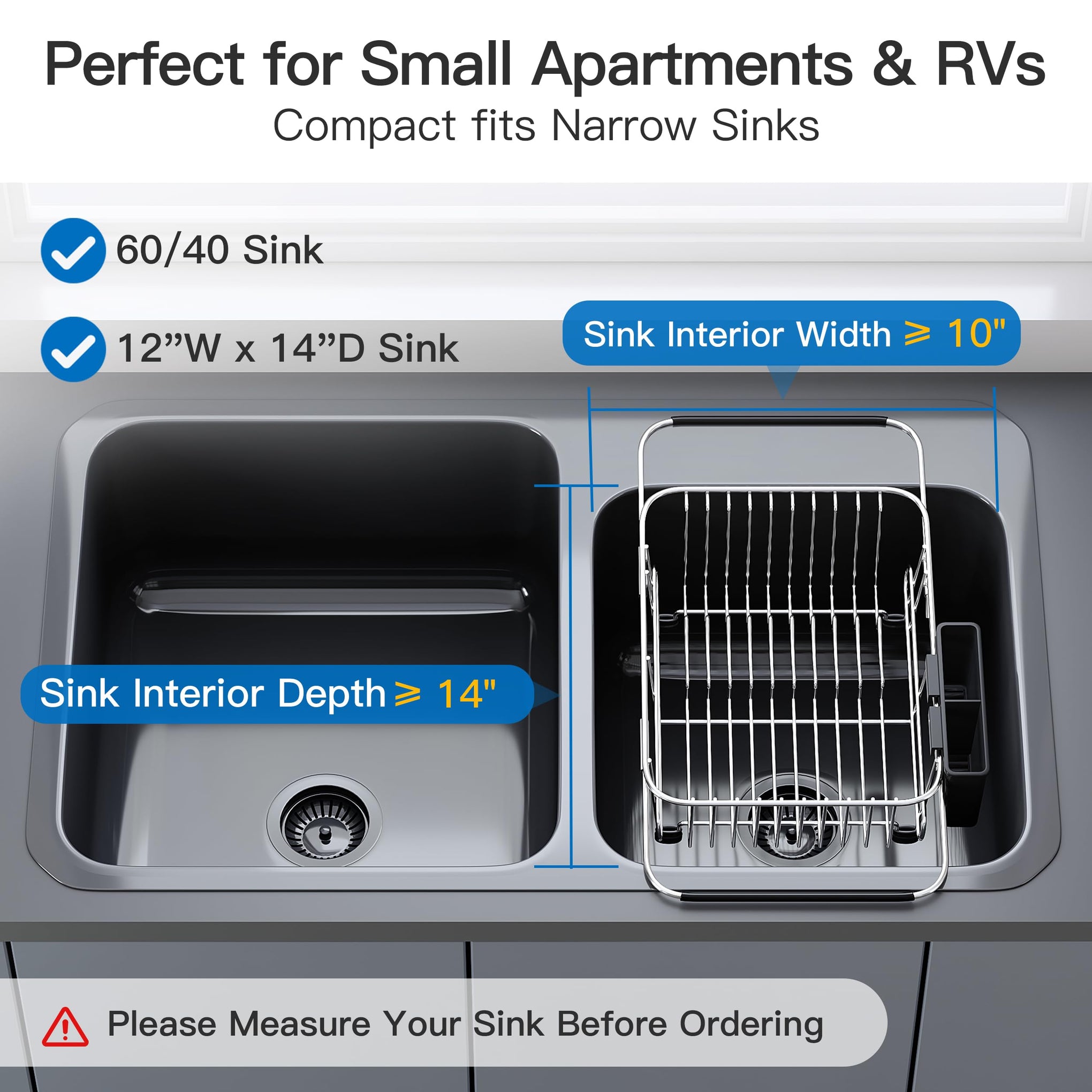 Sink Small Dish Drying Rack with Utensil Holder