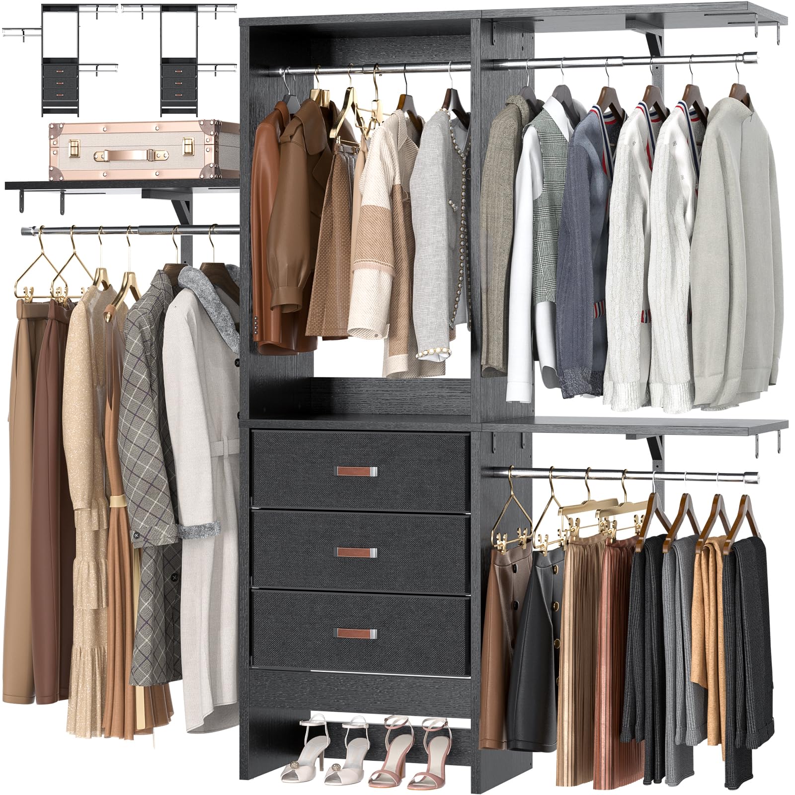 5FT Small Closet System with 3 Fabric Drawers