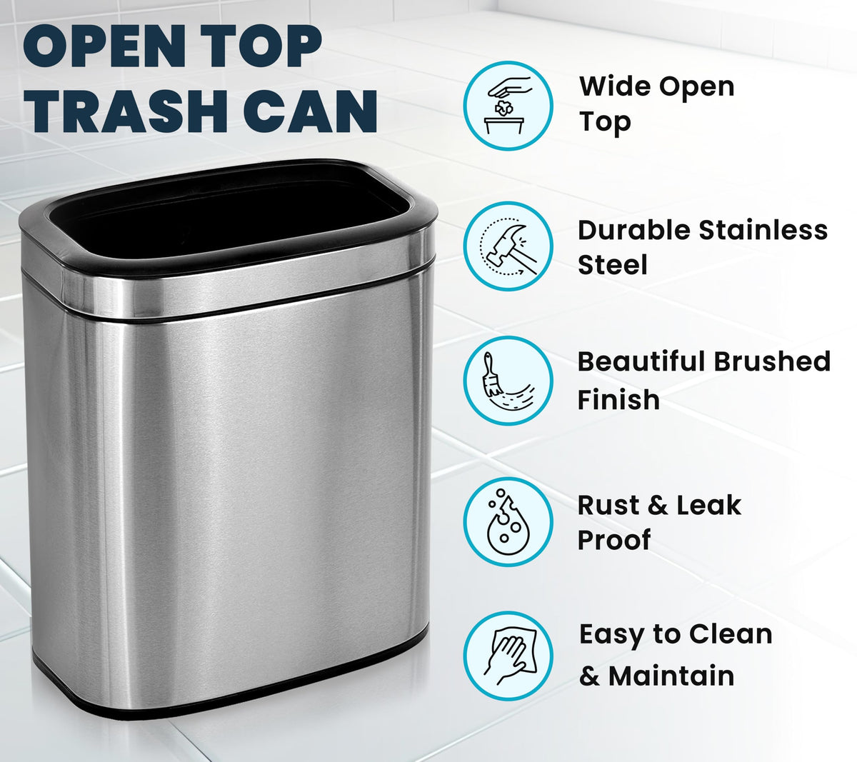 Stainless Steel Open Top Trash Can 5 Gallon