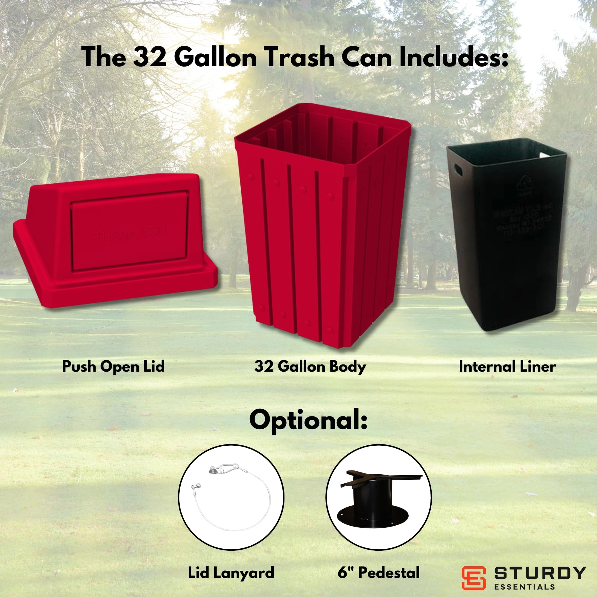 Campus Collection 32 Gallon Plastic Commercial Garbage Can with Push Lid