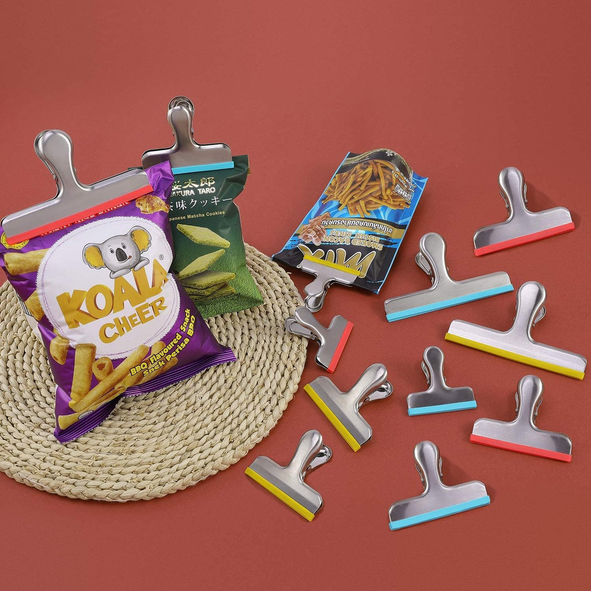 8 Pack Stainless Steel Chip Bag Clips Covered with Silicone