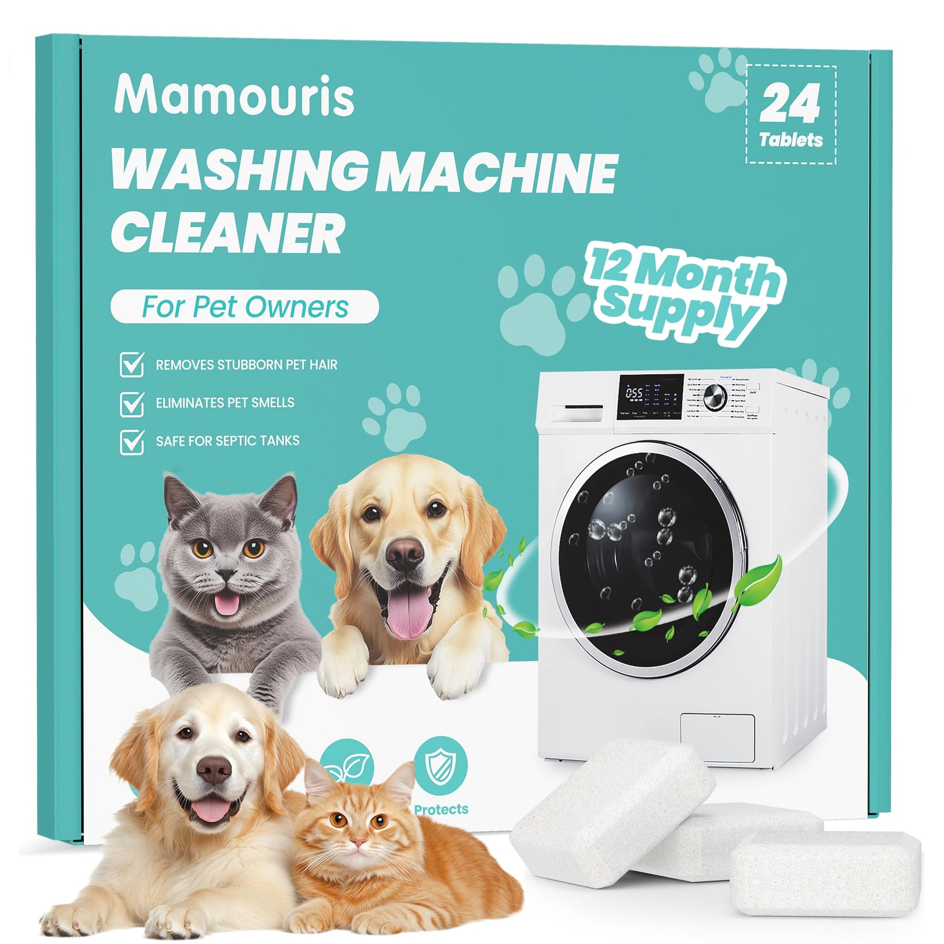 Washing Machine Cleaning Tablets Pro for Pet Owners 24 Pack 11G (24 Count)