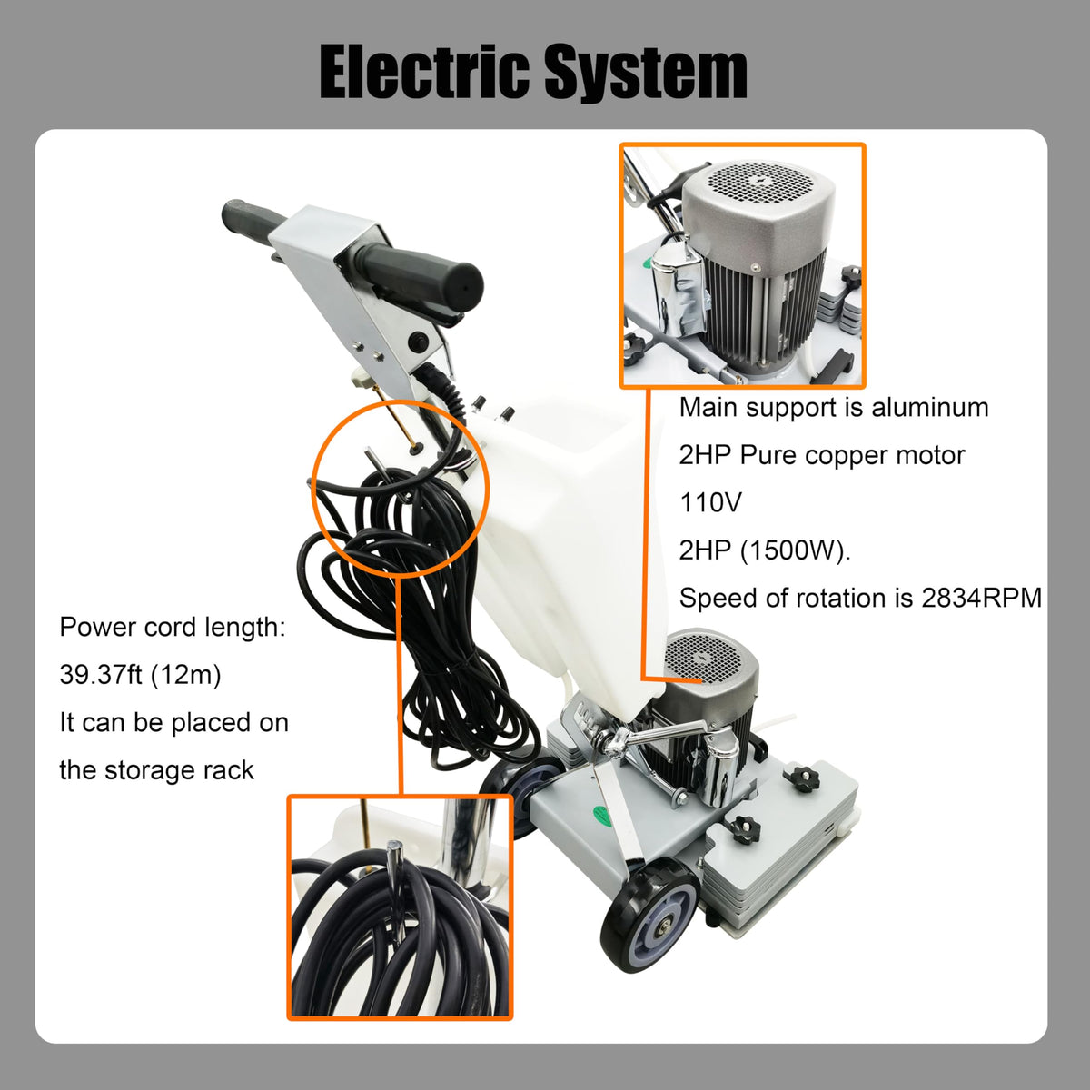 110V 20"*14.2" Floor Grinding Scrubber Buffer Polisher Machine Square Chassis Clean Polish Wax Renovate Step Gymnasiums Shops Hotels Office Exhibition Hard Ground