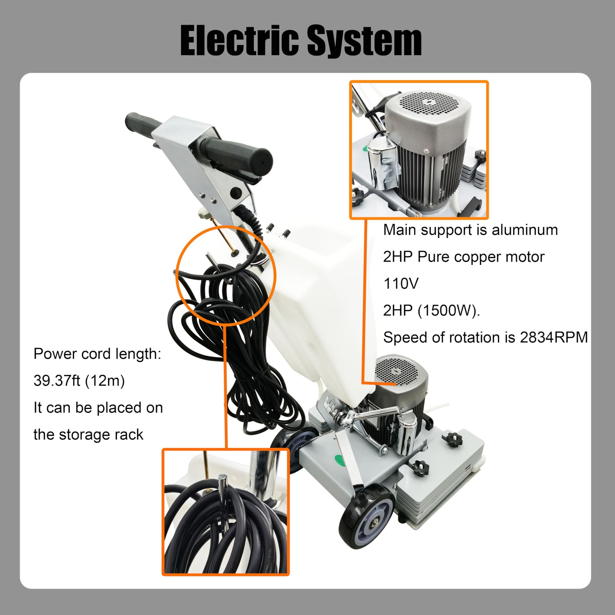110V 20"*14.2" Floor Grinding Scrubber Buffer Polisher Machine Square Chassis Clean Polish Wax Renovate Step Gymnasiums Shops Hotels Office Exhibition Hard Ground