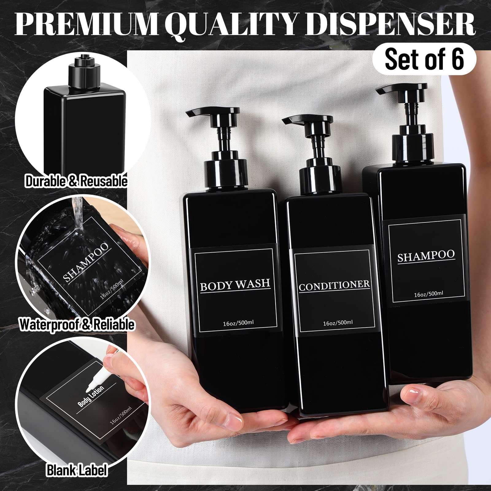 6 Pcs Shampoo and Conditioner Dispenser Bottles 16oz Modern Shower Soap Bottles with Pump (6 Count)
