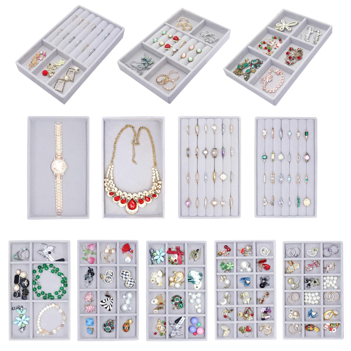 12 Set Jewelry Tray Velvet Jewelry Drawer Organizer Necklace Bracelet Display Tray for Earring (12 Count)