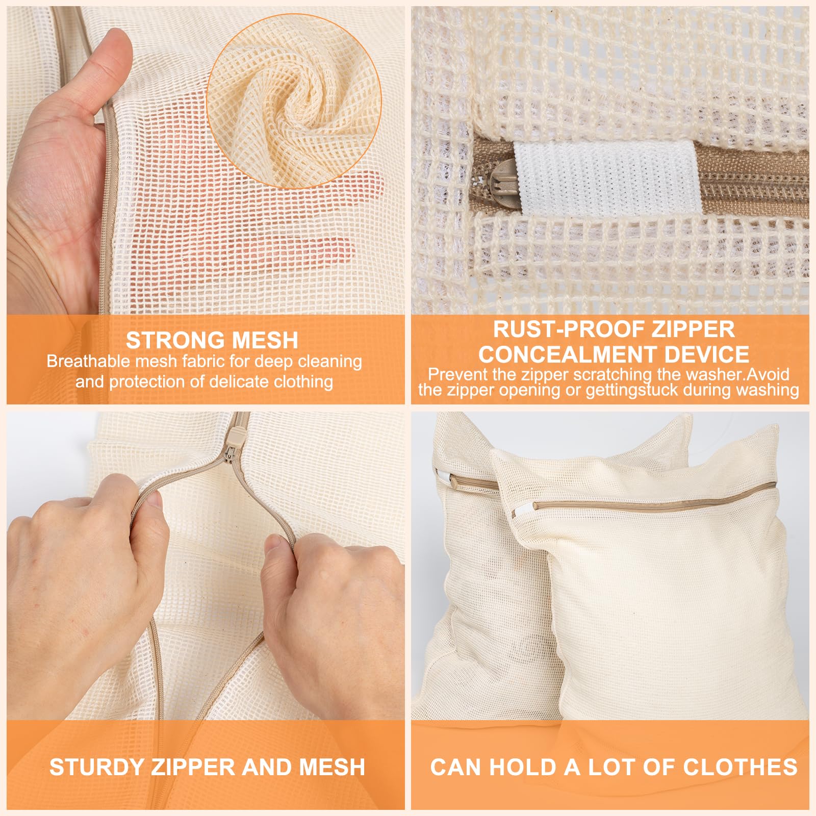 4 Piece Large Durable Organic Cotton Mesh Laundry Bags with Sturdy Zippers and Breathable Mesh are Delicate Laundry Bags for Underwear (100 Count)