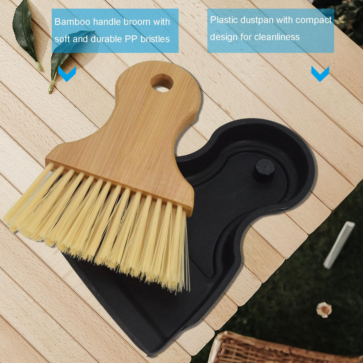 Mini Broom and Dustpan Set Portable Hand Broom with Bamboo Handle Small Crumb Sweeper for Home