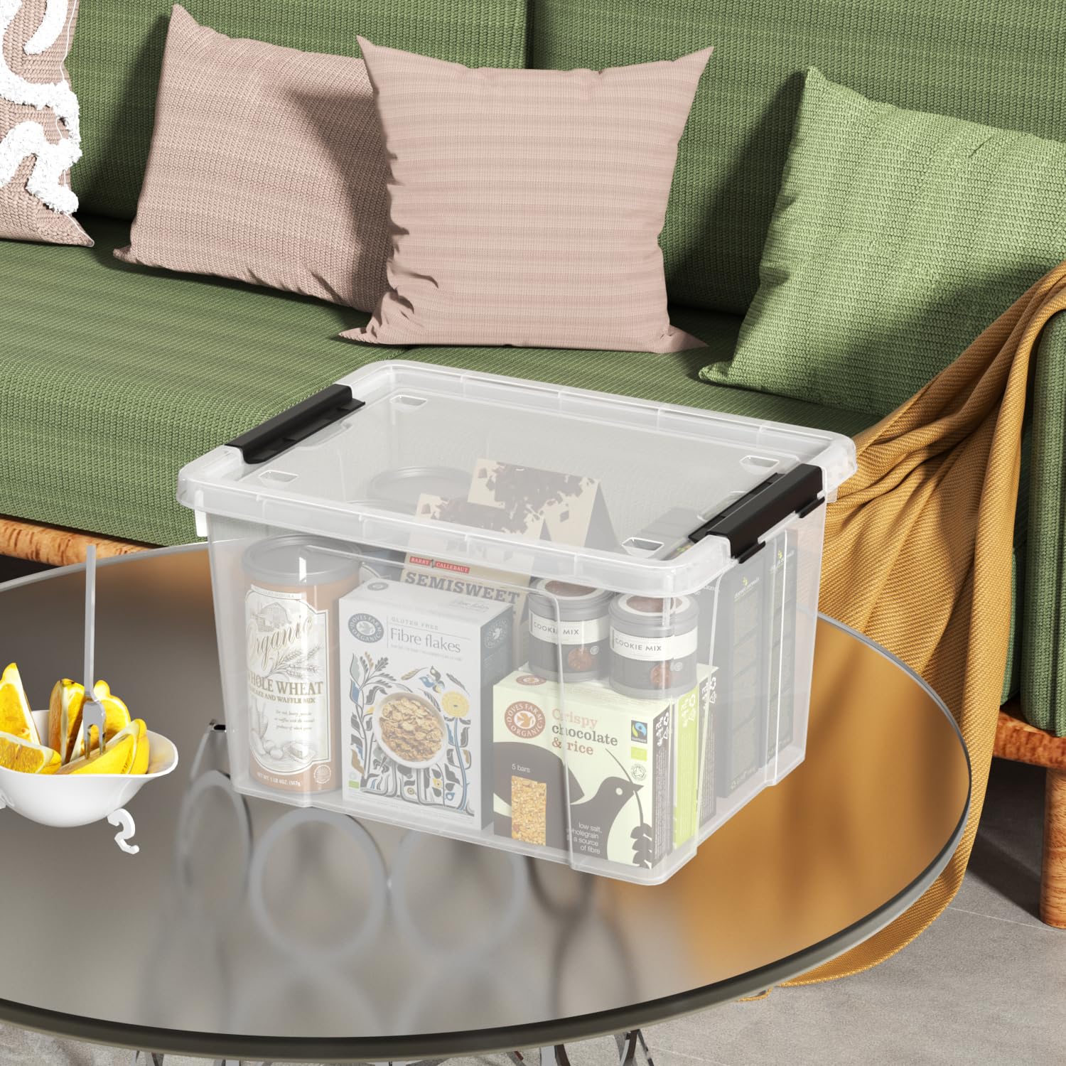 23 L Clear Plastic Storage Box with Lid and Wheels (4 Count)