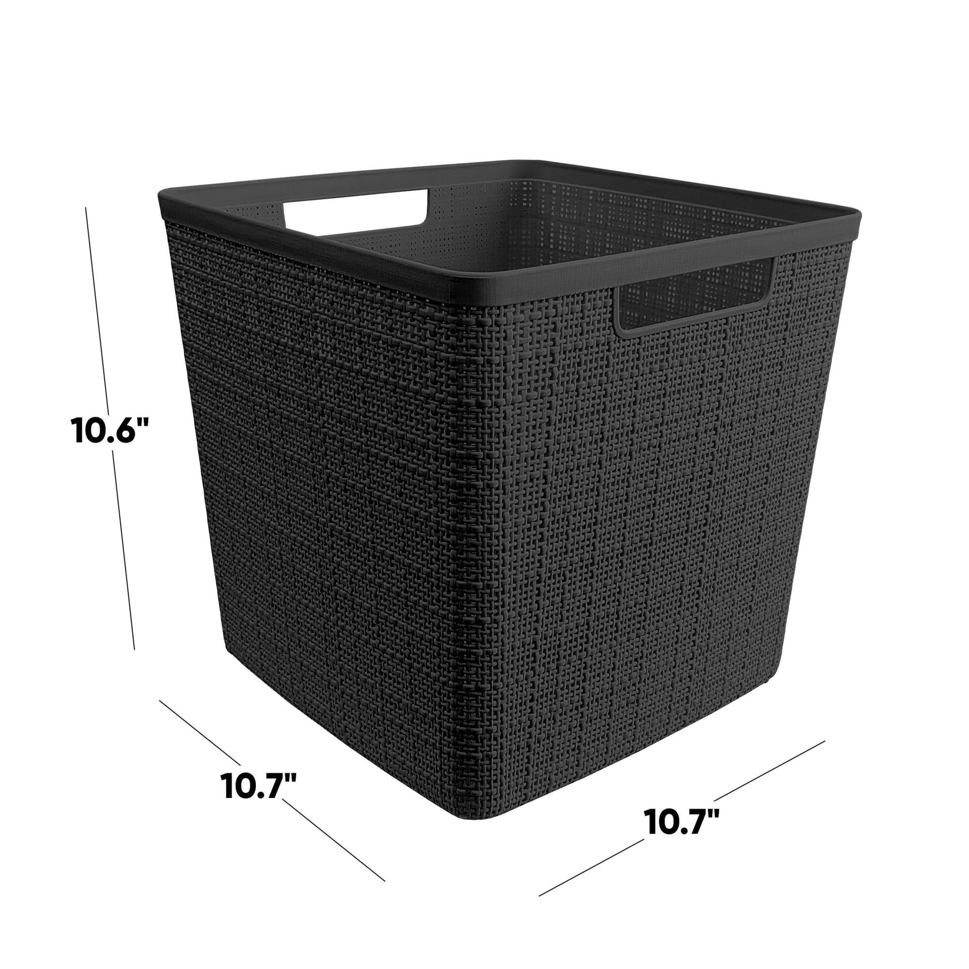 Set of 4 Large Cube 17L Jute Decorative Plastic Organization and Storage Baskets (4 Count)