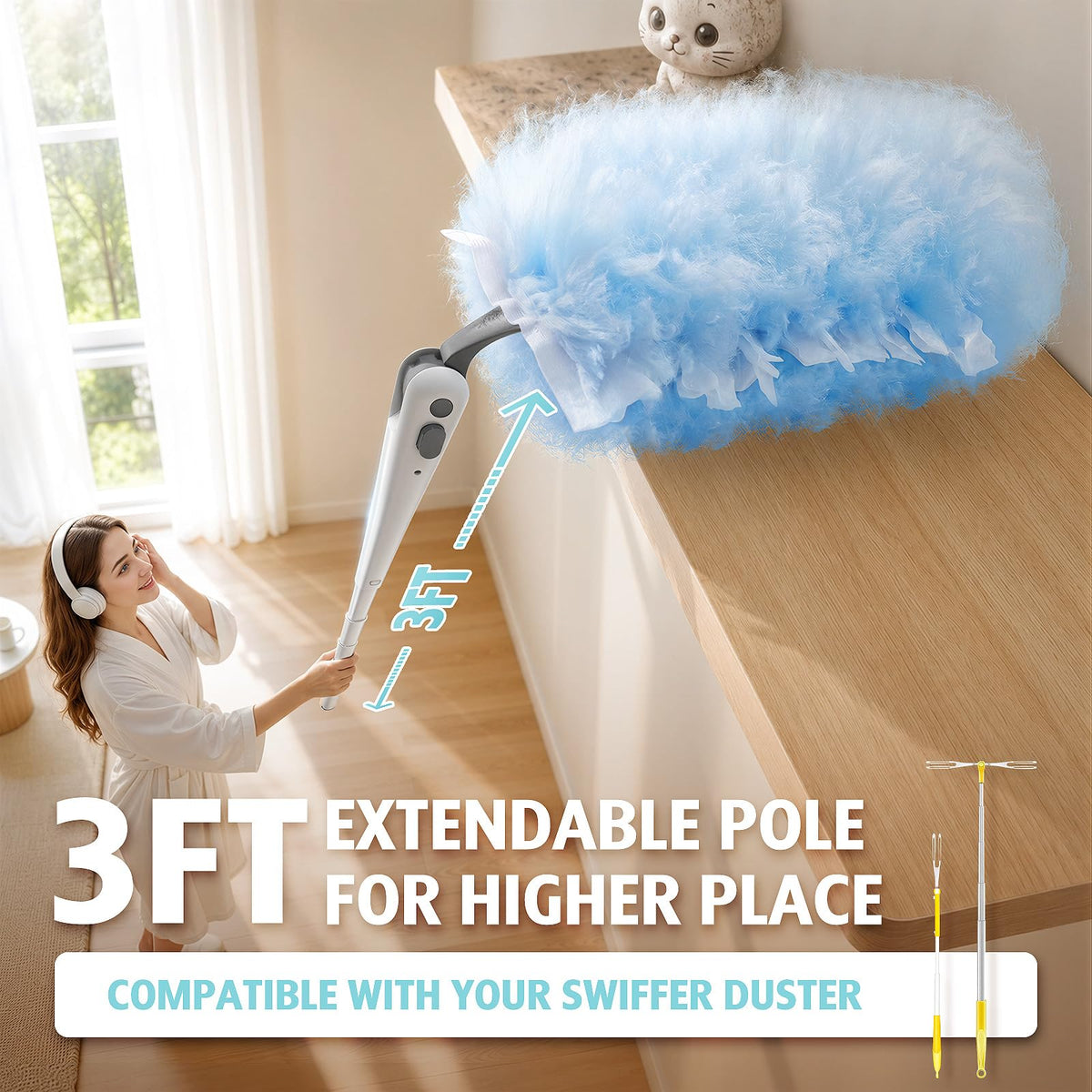 30 Count Duster Kit Refills with 3 ft Extendable Handle for Swiffer
