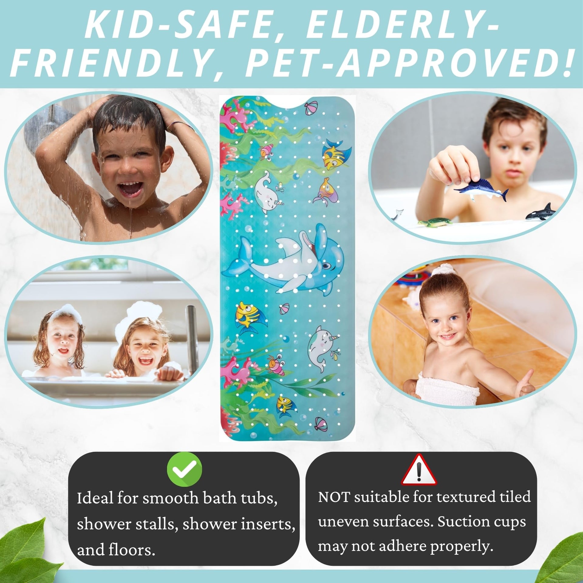 Non Slip Bath & Shower Mat 40x16 Extra Long