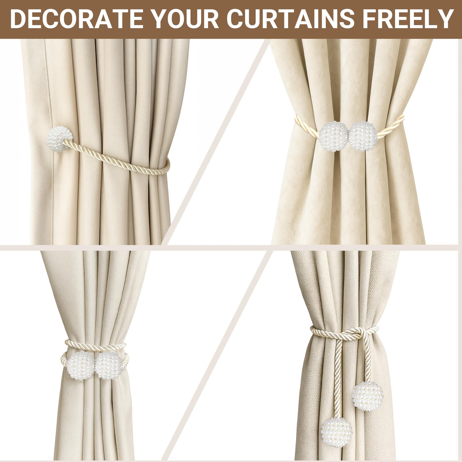 Magnetic Curtain Tiebacks Beige 6pcs (6 Count)