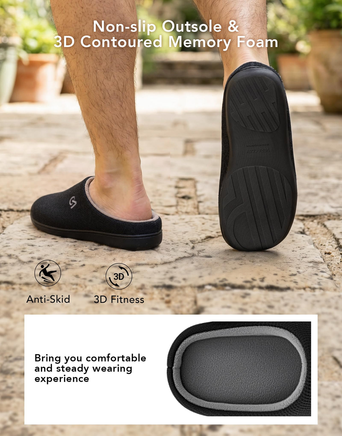 Men's Two Tone Cozy House Slippers Muted Black Gray