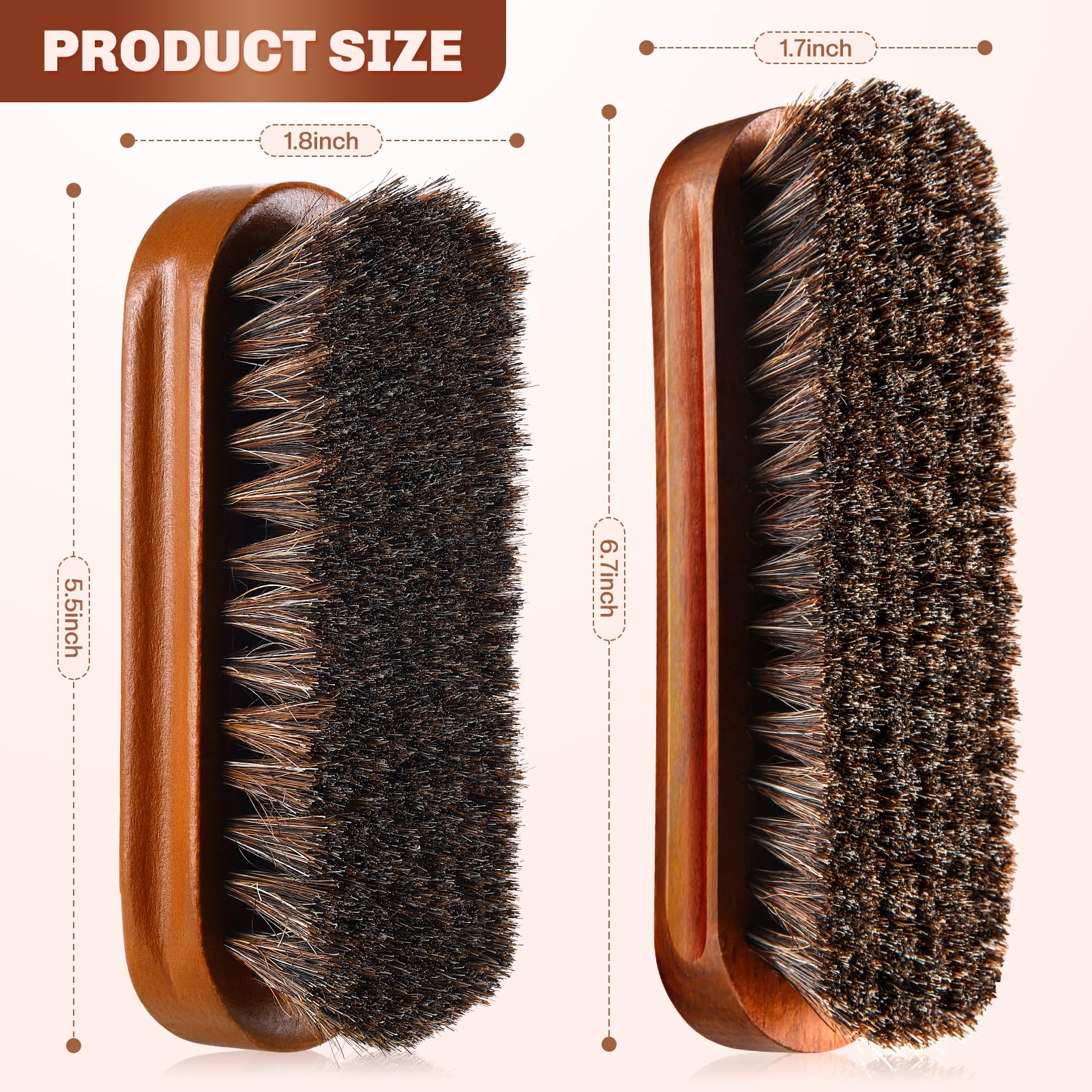 2 Pcs Horsehair Shine Shoes Brush Kit Polish Dauber Applicators Cleaning Leather Shoes Boots Care Brushes Suede Cleaner Brush (5.5 Count)