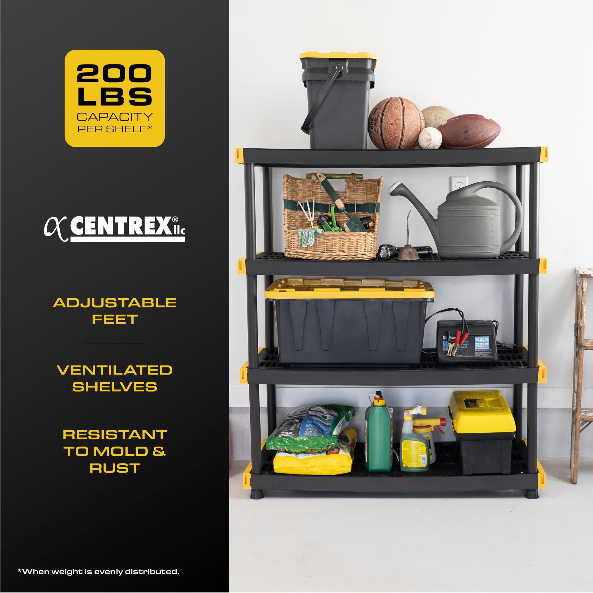 4 Tier Heavy Duty Plastic Storage Shelves for Garage Organization