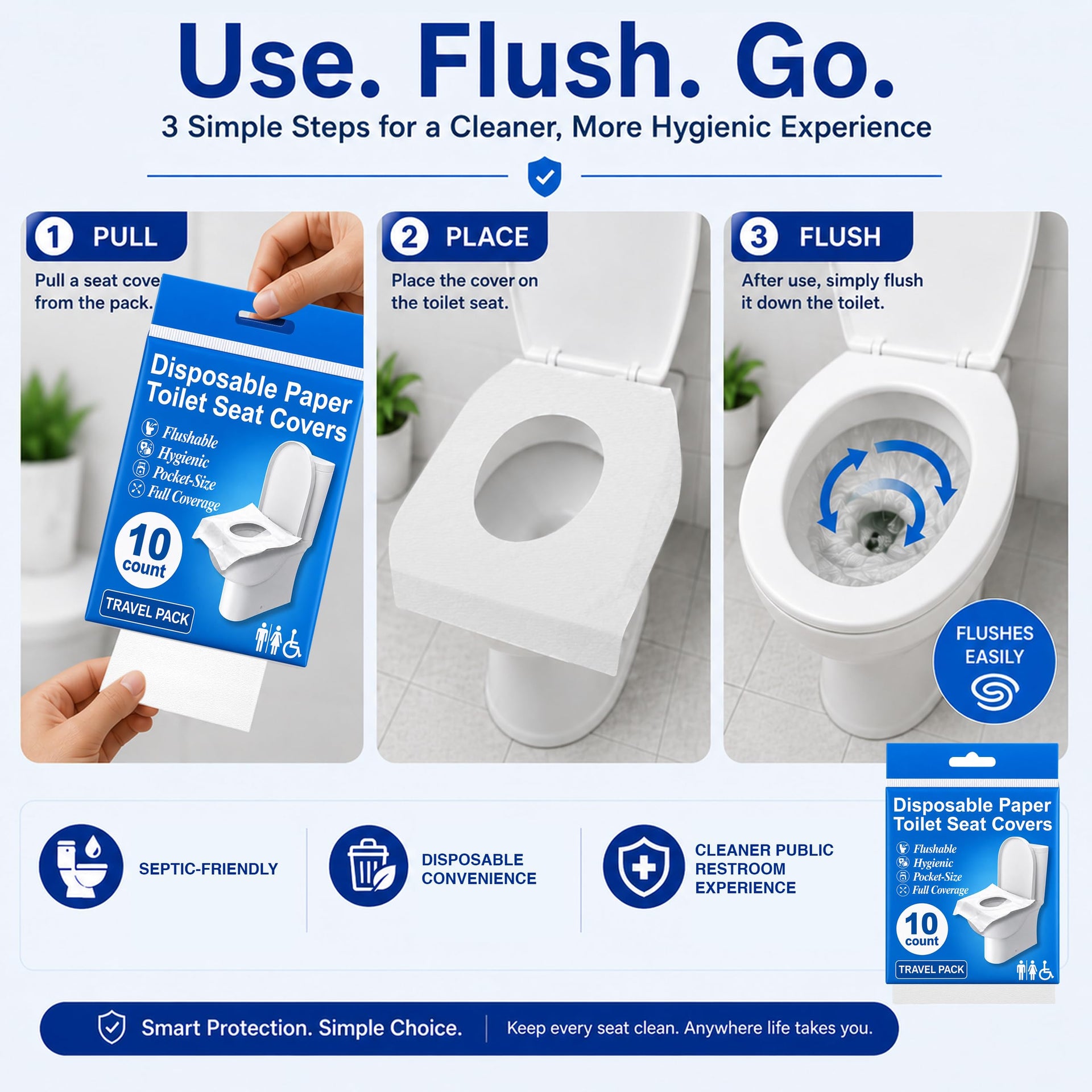 Disposable Toilet Seat Covers Flushable XL 50 Pack (50 Count)