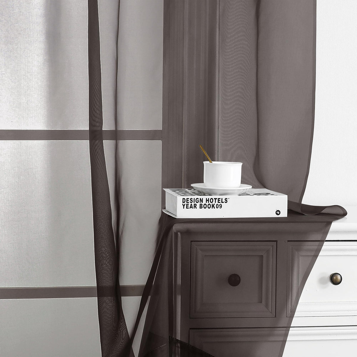 Chocolate Brown Sheer Curtains 72 Inch Length 2 Panels (2 Count)
