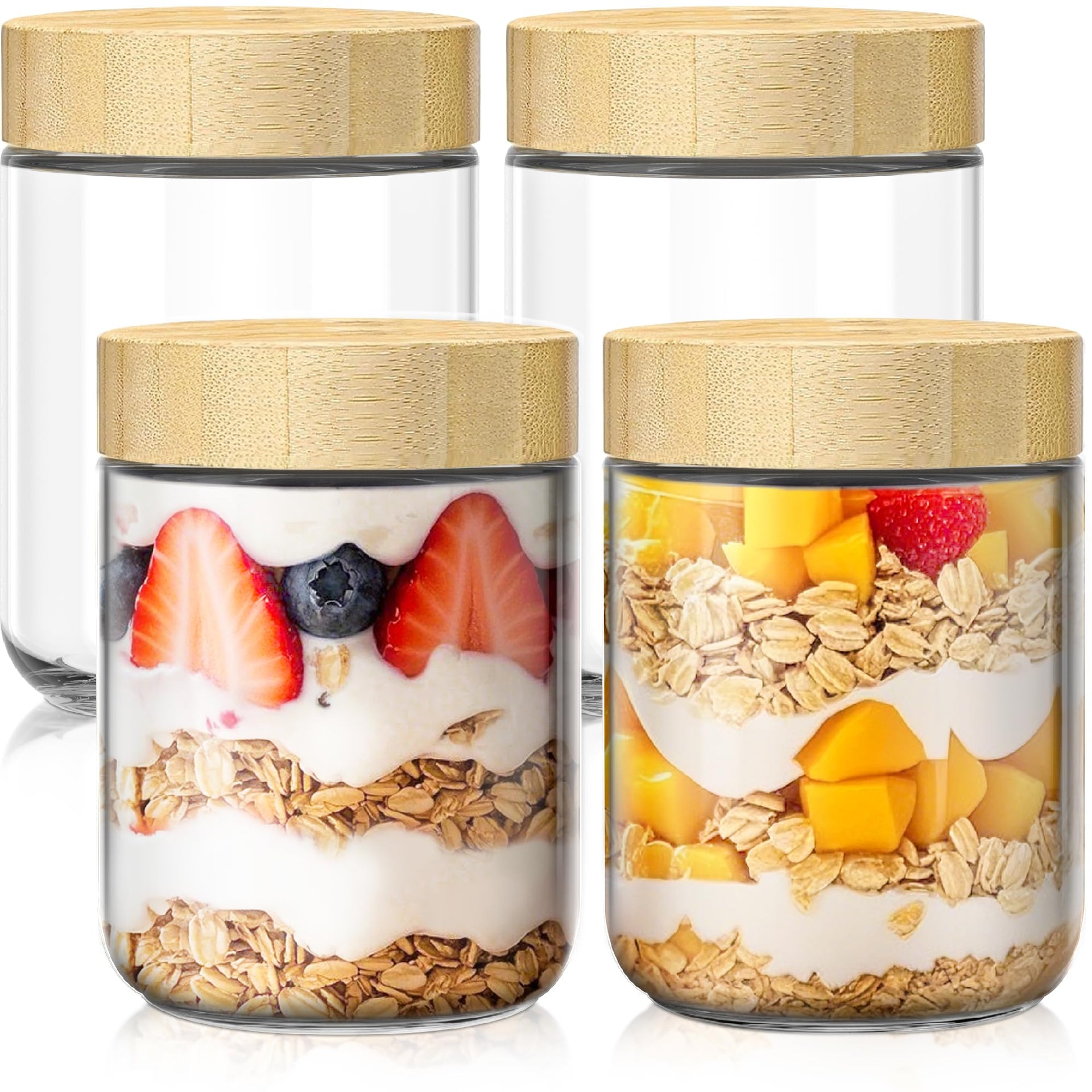 16 oz Overnight Oats Containers with Bamboo Lids (4 Count)