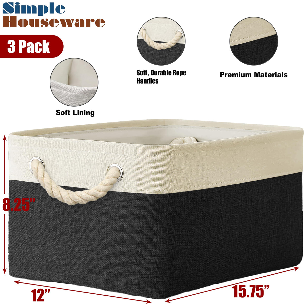 15.7" x 12" Wide & Low Fabric Storage Bin (3 Count)
