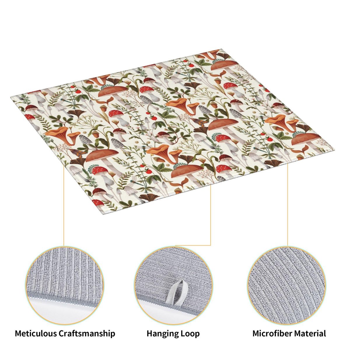 Boho Mushroom Decor Dish Drying Mat for Kitchen Counter 16x18 Inch