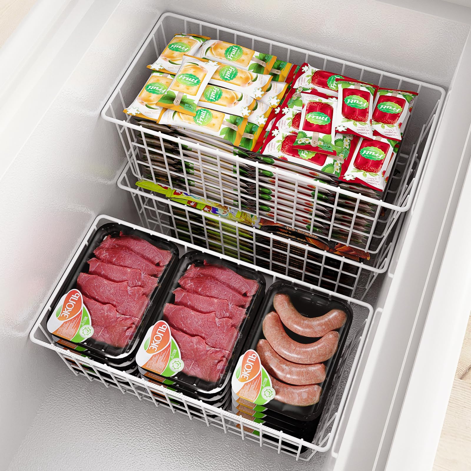 Upright Freezer Organizer Bins Metal Wire Storage Container Basket (4 Count)