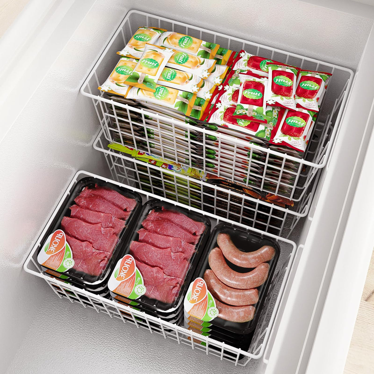 Upright Freezer Organizer Bins Metal Wire Storage Container Basket (4 Count)