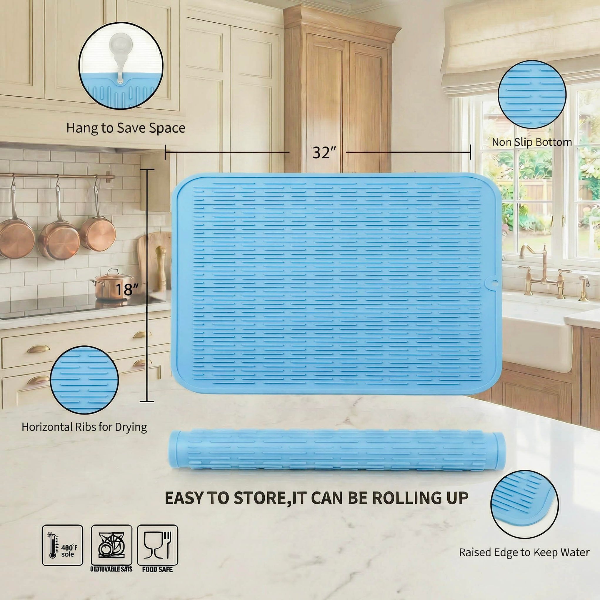 Silicone Dish Drying Mat for Multiple Usage
