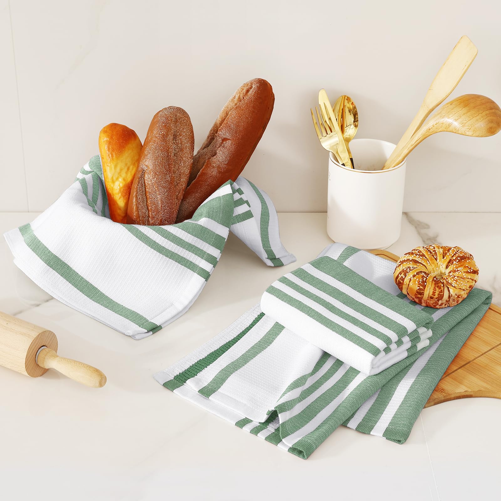Premium Cotton Stripe Kitchen Towels 3 Pack (3 Count)