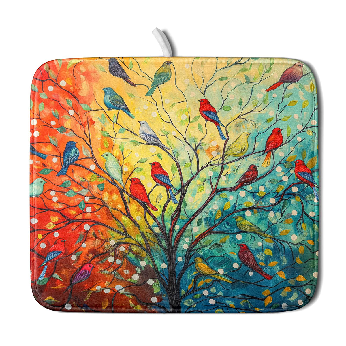 Colorful Spring Summer Tree Bird Dish Drying Mats for Kitchen Counter 16”x18” Absorbent Reversible Microfiber Spring Floral Dish Drying Pad Seasonal Flowers Mat Dish Draining Mat for Countertop Decor