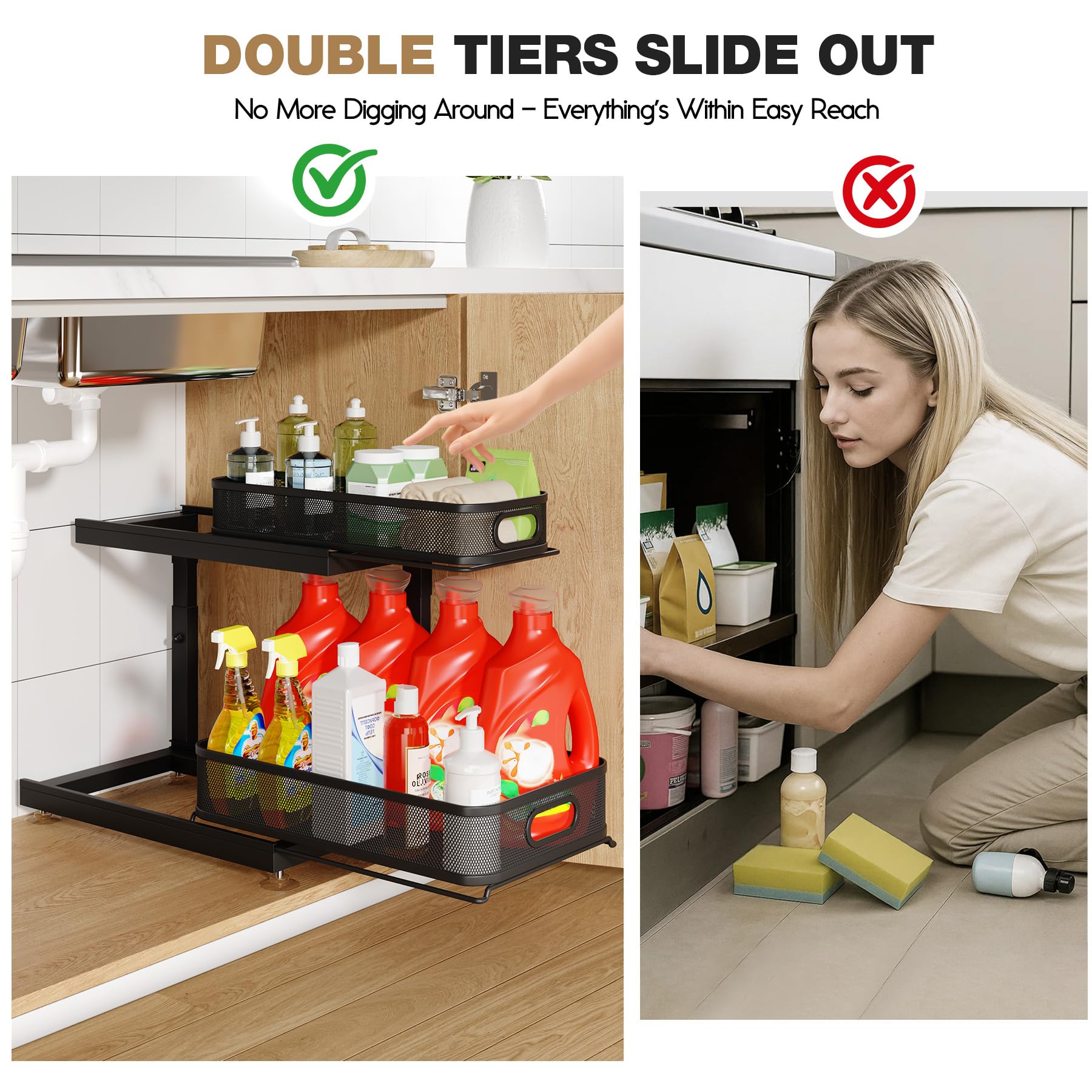 2 Pack Under Sink Storage Organizer with 2 (2 Count)